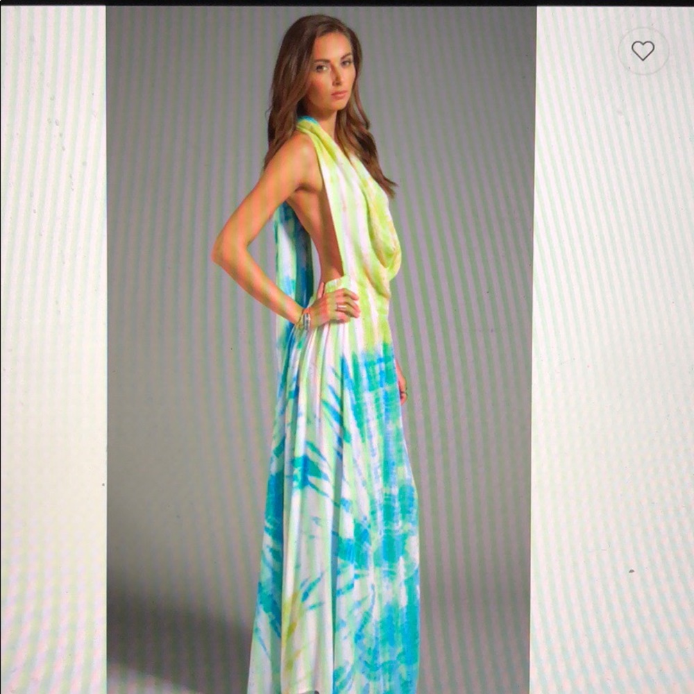 Blu Moon tye dye hydra entre aguas blue green rainbow wash dress skirt S M - Picture 8 of 8